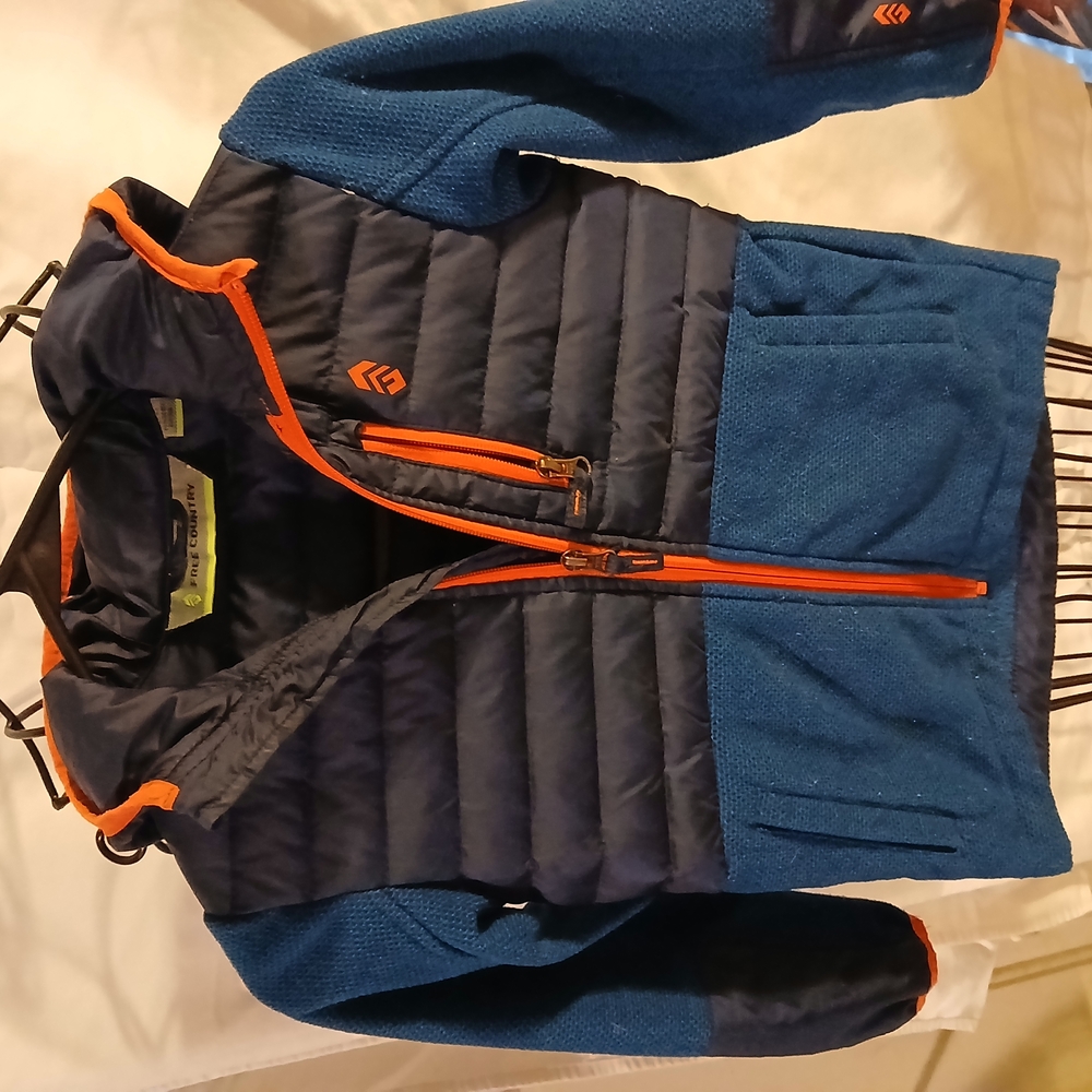 Blue and Black Jacket with Orange Accents